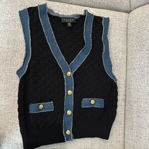Laundry by Shelli Segal Pointelle Knit Vest With Denim Trim XS
